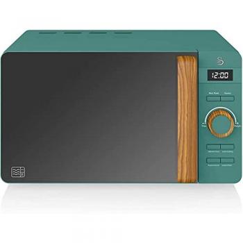 Microondas Digital Swan Nordic 20L, 800W, 6 Niveles, Temporizador, Tirador Efecto Madera, Verde Mate
