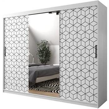 Armario Hartford 291 Correderas Blanco y Negro 250x200x62cm con 7 Estantes