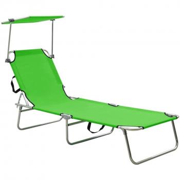 Tumbona Plegable con Toldo de Acero Verde Manzana