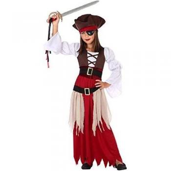 Disfraz Pirata Infantil para Niña - 5 a 6 años - Rojo y Marrón - Incluye 3 Piezas