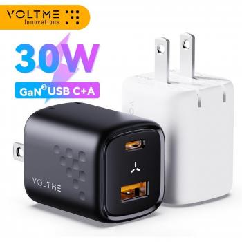 Cargador Rápido Voltme 30W GaN USB A + USB C, PD 3.0, QC 4.0+, Compatible con iPhone 15 y 14 Pro Max