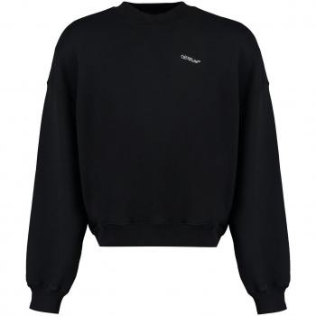 Off-White Men's Cotton Crew-Neck Sweatshirt in Black | Size Large | OMBA070F23FLE004 Color 1001, Oversized Fit, Scratch Arrow Design