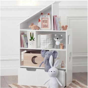 Librería Maison con ruedas de color blanco ATMOSPHERA - Blanco, con diseño moderno y funcionalidad móvil