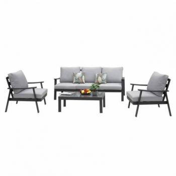 Conjunto de Muebles de Exterior Jardín Terraza Oropesa 4 Piezas Estilo Contemporáneo Color Gris - Incluye 1 Sofá, 2 Sillones y Mesa de Centro, Fabricado en Aluminio