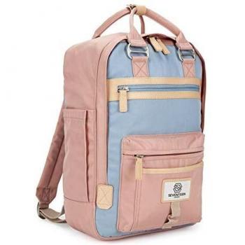 SEVENTEEN LONDON - Mochila 'Wimbledon' Moderna, Sencilla y Unisex con un Acabado Rosa y Azul Claro en el Estilo de una Mochila escandinava, computadora portátil de hasta 13