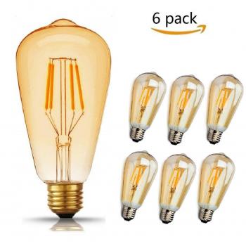 LED Bombilla de Edison, GogoTool 4W E27 ST64 2600-2700K 400LM Luz de ángulo amplio de 360° Edison Bombilla Tungsteno Filamento,  6 Unidades