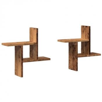 Estantes de pared 2 piezas Madera ingeniería envejecida 38x12x38 cm