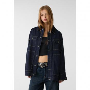 Oversized Blue Denim Jacket with Pockets M