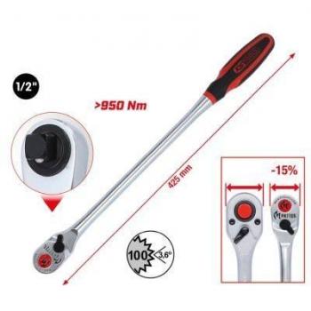 Carraca reversible Monster de 1/2, larga, 100 dientes, KS Tools 935.1295