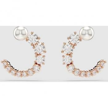 Swarovski Matrix Rose-Gold White Crystal Pearl Hoop Earrings