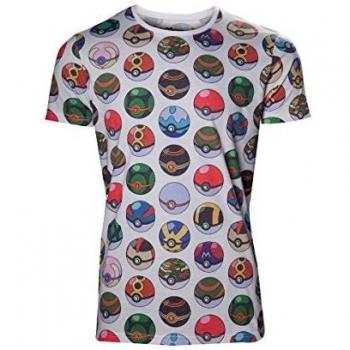 Meroncourt Pokemon Men's All-Over Poke Ball Print T-Shirt Camiseta, Gris, M para Hombre