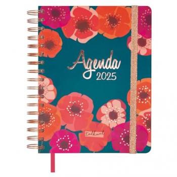 Agenda espiral doble año 2025 Talkual 4º - 155x217 mm semana vista horizontal Flor Finocam multicolor