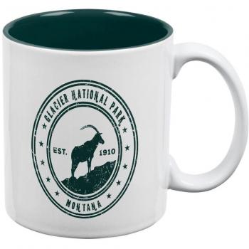 Glacier National Park Vintage All Over Coffee Mug White-Green Standard One Size by Old Glory