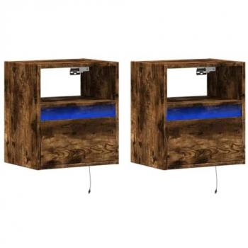 Muebles TV de pared luces LED 2 uds roble ahumado 41x31x45 cm