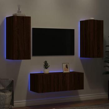 Muebles TV pared con LED 4 piezas madera ingeniería marrón roble vidaXL