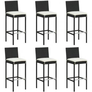 Taburetes de bar con almohadas 6 piezas en Polyrattan Negro