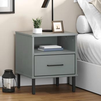 vidaXL Bedside Cabinet with Metal Legs Grey Solid Wood Pine OSLO