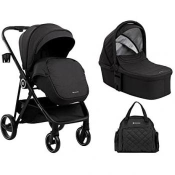 Cochecito 2 en 1 Kikkaboo Gianni con capazo, silla de paseo, bolso cambiador, colchoneta y portabebidas, color negro