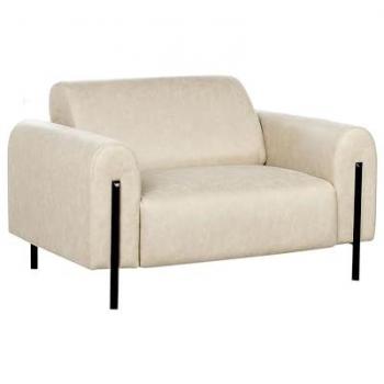 Sillón moderno tapizado en tela con aspecto cuero, respaldo ajustable y patas de metal color beige Askim