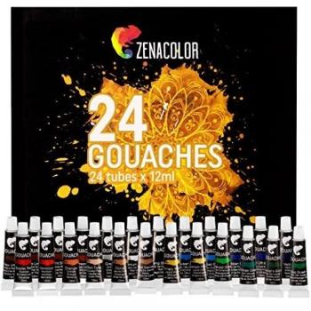 Zenacolor - 24 Pintura Gouache en Tubo 12ml - Para Pintar en Todos los Soportes tanto para Artistas y Principiantes