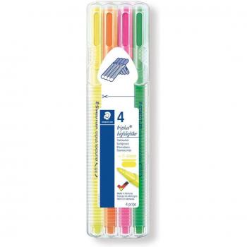 Estuche Exclusivo 4 Marcadores Fluorescentes Triangulares Ergonómicos Triplus Textsurfer Staedtler