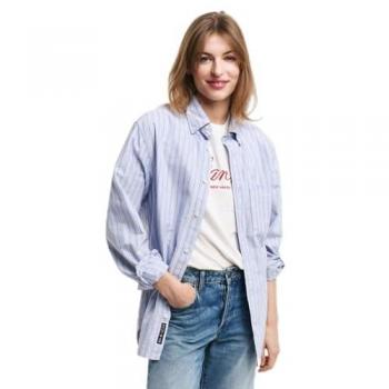 Camisa Oxford Clásica Regular Fit a Rayas Azul Myosotis L - Gant, Manga Larga, Algodón