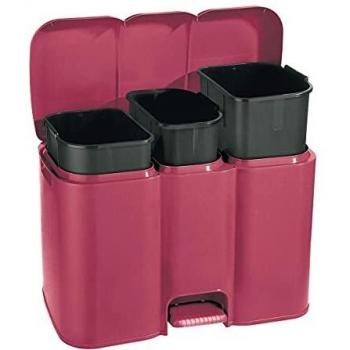 Cubo de reciclaje Patty3 con tres compartimentos y cubos extraíbles color rojo