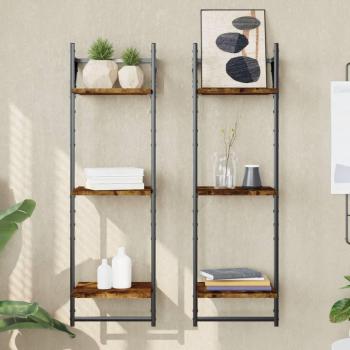 Regla de pared con subastas 3 niveles 2 piezas Smoke Oak 30x25x100 cm