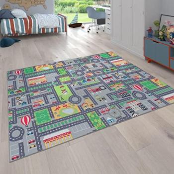 Alfombra Infantil De Juegos Habitación Infantil Carreteras Motivo Coche Gris 100x200 cm - Paco Home
