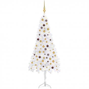 Árbol de Navidad de esquina LED y bolas PVC blanco 210 cm