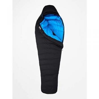 Marmot Paiju 10 Long Saco de Dormir Ultraligero y cálido, Extra, Relleno de 800 Plumas de Ganso, Ideal para Acampar y Trekking, Unisex-Adult, Black/Clear Blue, Largo: 198 cm