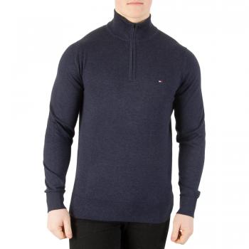 Tommy Hilfiger de los Hombres Punto Seda Algodón Cremallera, Azul, XL