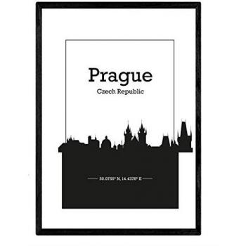 Póster A3 de Mapa de Praga, República Checa - Lámina con Skyline de Ciudades Europeas y Sombra Negra, Sin Marco