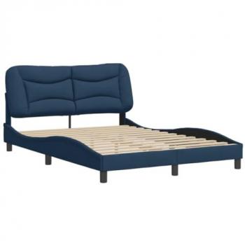 Estructura de Cama con Cabecero Tapizado en Tela Azul 140x200 cm