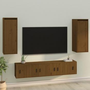 Armario de pared colgante de 2 piezas en ámbar marrón, dimensiones 30x30x80 cm, fabricado en madera maciza de pino