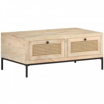 vidaXL Coffee Table 90x50x37 cm Solid Mango Wood and Natural Cane