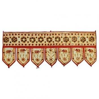 Mantel elefantes flores 151x50cm blanco algodón