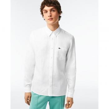 Lacoste Men's Long Sleeve Linen Shirt - White, Size 2XL
