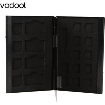 Caja de Almacenamiento Portátil 21 en 1 para Tarjetas SIM y Micro SD de Aluminio, con Pin y Protector, Color Negro