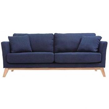 Sofá nórdico 3 plazas azul oscuro desenfundable patas madera Oslo