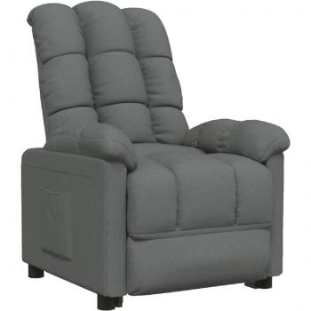 Sillón reclinable de tela gris oscuro vidaXL con estructura robusta, tapizado en tela suave, mecanismo de reclinación ajustable y reposabrazos acolchados