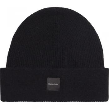 Calvin Klein Cashmere Chunky Open Rib Beanie with Logo Patch