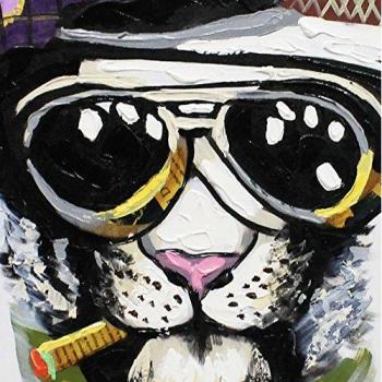 Fokenzary Lienzo pintado a mano diseño de animal con casco y gafas de sol decoración de pared enmarcada listo para colgar lona 24x24in