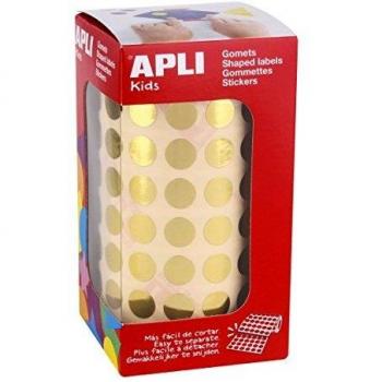 APLI Kids 11626-Rollo gomets redondos Ø 10,5 mm metalizados oro