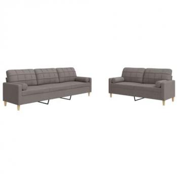 Juego de sofás con cojines 2 piezas tela gris taupé, sofá, sofá de TV, sofá de Relax, sillón de TV, sofá de Descanso, sillón, sofá de Tela