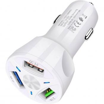 Cargador de coche 30W 3A con carga rápida 3.0 y 4.0, adaptador universal de 3 puertos USB para iPhone, Samsung y Xiaomi