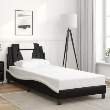 Cama con cabecero de cuero sintético negro y blanco 80x200 cm