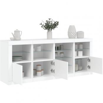Aparador con luces LED 164x37x67 cm Mueble de Almacenaje de Salón Buffet Armario Auxiliar Armario de Almacenamiento Blanco