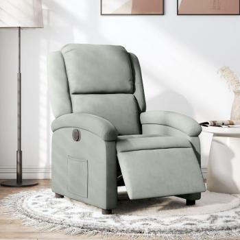 Sillón reclinable eléctrico de terciopelo en gris claro, gris oscuro y verde oscuro - Sillón cómodo para dormitorio y sala de estar, ideal para relajarse