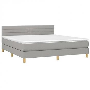 Cama box spring con colchón de tela y luces LED gris claro 180x200 cm